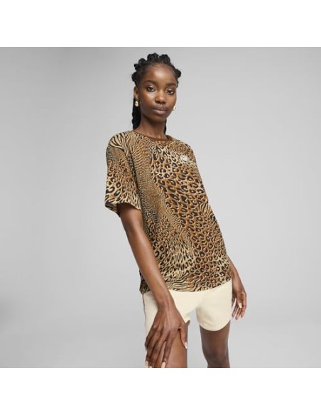 Camiseta manga corta Puma-ESS GRAPHIC ANIMAL Relaxed AOP Tee-688533-63-BEIGE MUJER