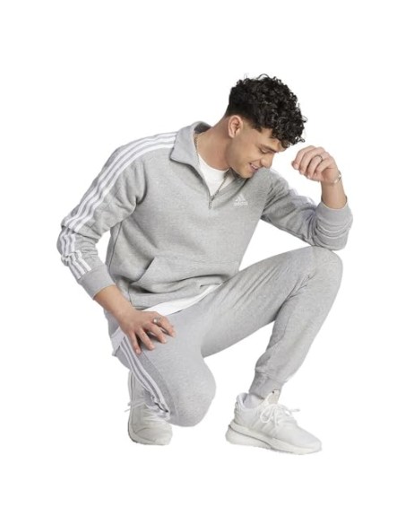 Sudadera ADIDAS-M 3S FL 1/4 Z-IJ8905-GRIS-HOMBRE