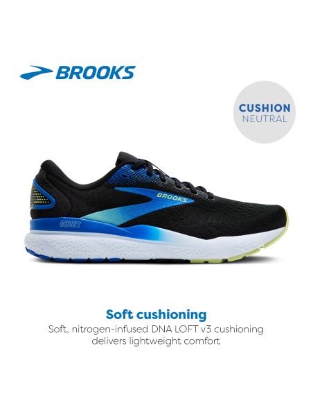 ZAPATILLA BROOKS GHOST 16 1104181D002 623 BLACK/COBALT/NEON YELLOW MEN