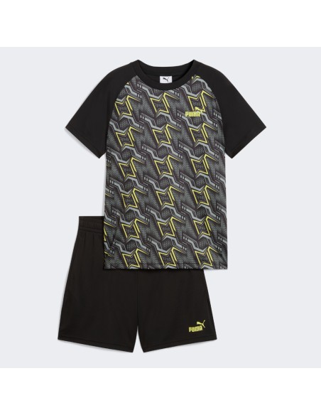 Conjunto Camiseta Negra + Bermuda Negra Puma-TAD ESS Poly AOP Tee and Shorts Set B-686301-01-NEGRO UNISEX JUNIOR