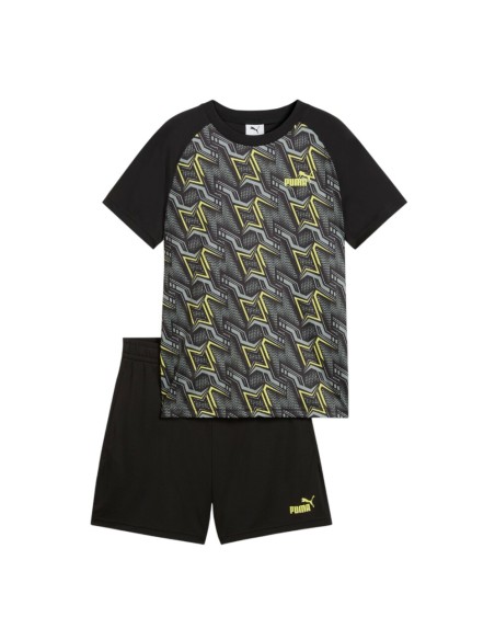Conjunto Camiseta Negra + Bermuda Negra Puma-TAD ESS Poly AOP Tee and Shorts Set B-686301-01-NEGRO UNISEX JUNIOR